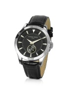 Easy-Time Men` Black Croco Stamped Leather Watch