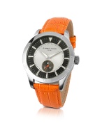 Easy-Time Men` Orange Croco Stamped Leather Watch