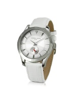 Easy-Time Men` White Croco Stamped Leather Watch