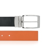 Menand#39;s Black and Orange Reversible Calf Leather Belt