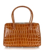 Giorgio Fedon 1919 Spiga - Brown Croco Stamped Calfskin Medium Satchel Bag
