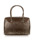 Giorgio Fedon 1919 Spiga - Dark Brown Croco Stamped Calfskin Business Bag