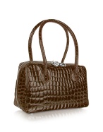 Giorgio Fedon 1919 Spiga - Dark Brown Croco Stamped Calfskin Satchel Bag