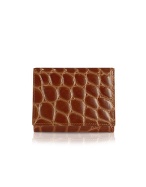 Spiga - Womenand#39;s Brown Croc Stamped Calfskin Small Wallet