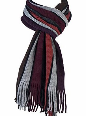Giovanni Cassini Mens Warm Knitted Luxury striped Winter scarf 8 Colours (Burgundy Wide Stripe GCS1)