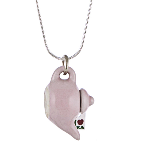 Girl From Blue City Pink I Love Tea Teapot Necklace from Girl From