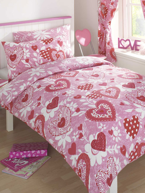 Girls Bedding Sweet Hearts Double Duvet Cover and Pillowcase Set