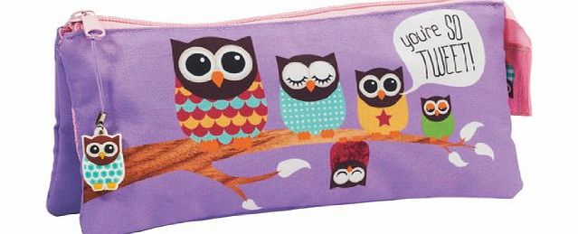 GIVE A HOOT 3 Pocket Pencil Case with Charm
