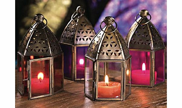 Giverny Gifts NEW MOROCCAN MINI IRON amp; GLASS LANTERN (TEA LIGHT HOLDER) NON PATTERNED (Red)