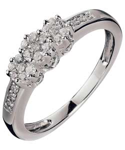 Glamour 9ct White Gold Diamond 3 Stone Ring