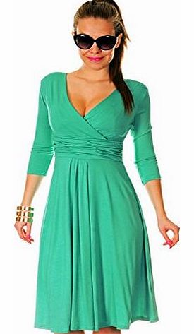 Glamour Empire Womens 3/4 Sleeve V-Neck Circle Jersey Dress 282