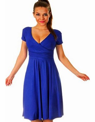 Glamour Empire Womens Short Sleeves Summer Jersey Pleated Circle Dress 108 (UK 10/12, Royal Blue)