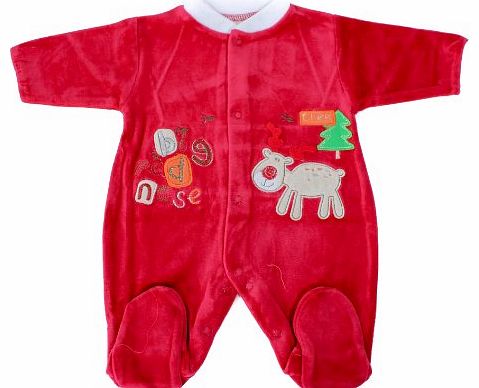 Baby Girl Boy Red Festive Velour Reindeer Romper New-born -