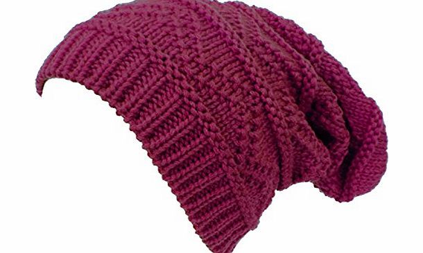 Glamour Girlz Ladies Knit Slouch Winter Hat/Beanie - Morello