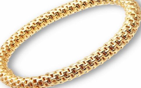 Glamour-us Yellow Gold Plated Silver Brick Link Stretch Bracelet 19cm long