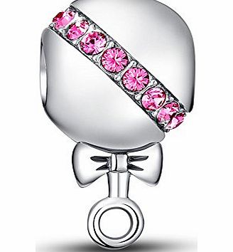 Glamulet Pink baby rattle charm - Swarovski Crystal