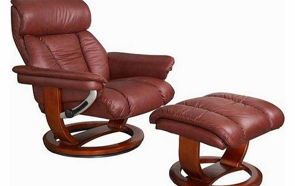 Mars Chestnut Real Leather Recliner Chair and Footstool, Brown