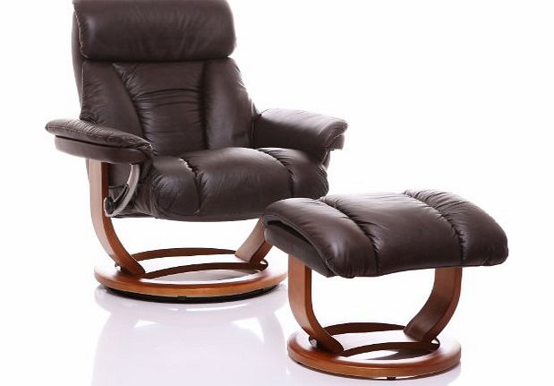 Global Furniture Alliance The Mars - Genuine Leather Recliner Swivel Chair amp; Matching Footstool in Chocolate