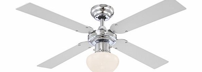 Globo E27 Ceiling Fan with Chrome Blades, Silver/ White