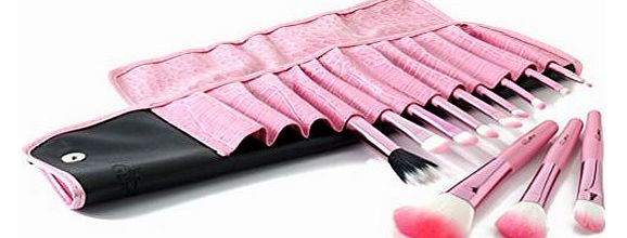 12 Piece Crocodile Leather Design Professional Makeup Brushes in Pink Case