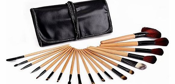 19 Piece Wooden Handle Professional Makeup Brushes in Black Case