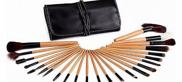 Glow 24 Piece Wooden Handle Professional Makeup Brushes in Black Case