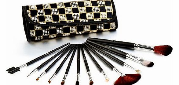 Glow Professional 12-Piece Makeup Brush Set, Black Chequered