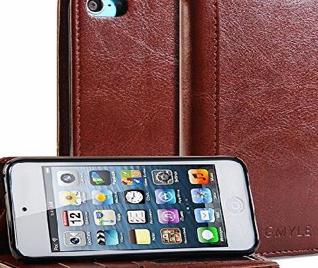 GMYLE iPod 5 Case, GMYLE(R) Wallet Case Simple for iPod touch 5th Generation - Brown PU Leather Stand Cover