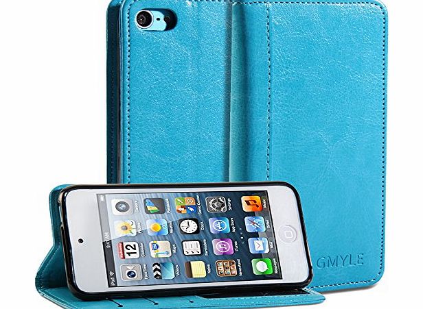 GMYLE iPod 5 Case, GMYLE(R) Wallet Case Simple for iPod touch 5th Generation - Teal PU Leather Stand Cover