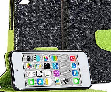 GMYLE iPod 5 Case, GMYLE Wallet Case Classic for ipod Touch 5th Generation - Black and Green PU Leather Stand Cover