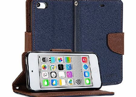 GMYLE iPod 5 Case, GMYLE Wallet Case Classic for ipod Touch 5th Generation - Blue and Brown PU Leather Stand Cover