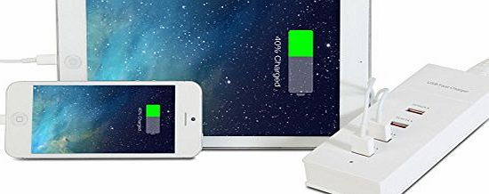 GMYLE R) 25W 4-Port USB Desktop Fast Power Charger for iPhone 6, 5S, 5, 4S, 4 / iPad Air, Mini / Samsung Galaxy S5, S4, Note, Tab / HTC One M8 / LG G3, G2 / Nokia / Kindle Fire / Andriod Phone / Table