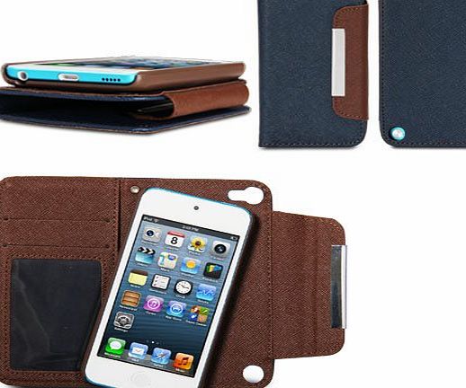 GMYLE (TM) 2 in 1 Case - Blue and Brown PU Leather Interior Detachable Hard Back amp; Wallet Case Cover For iPod touch 5th Generation