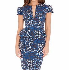 Goddiva Royal blue leopard print peplum dress