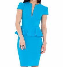 Turquoise V-neck peplum dress