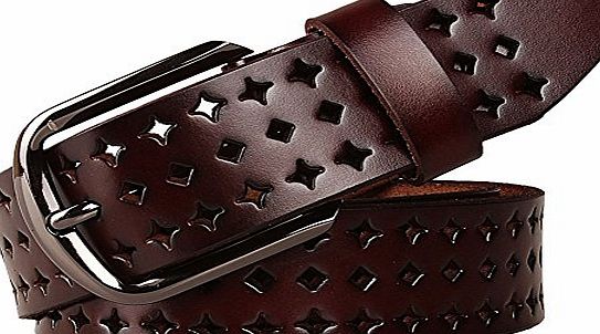 GoGou Designer Leather Womens Perforated Belts for Jean (Coffee)