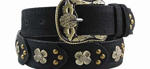 GoGou Vintage Leather Belts for Women Western Cowgirl Rhinestone Belts (Black)