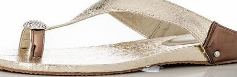 Gold Diamante Toe Ring Flat Sandals
