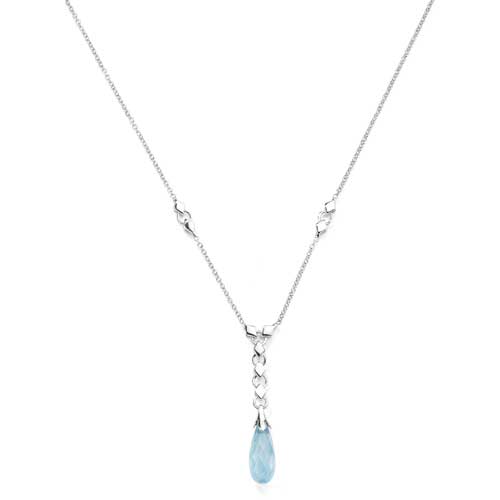 16 Inch Blue Topaz Drop Necklet In 9 Carat White Gold