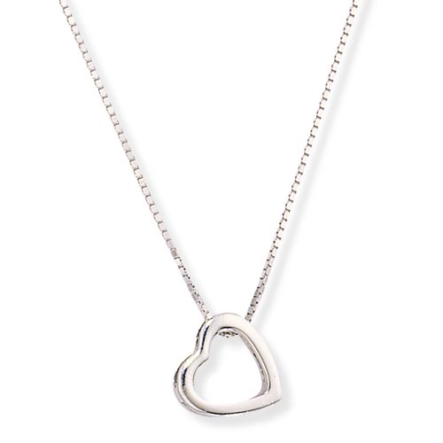 Gold Essentials 16 inch Heart Necklace In 9 Carat White Gold