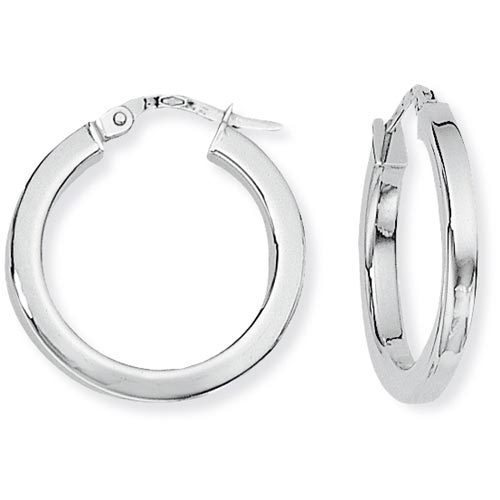 Gold Essentials 20mm Square Tube Round Hoop Earrings In 9 Carat White Gold