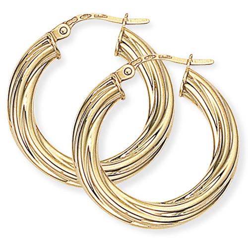 Gold Essentials 23mm Classic Twisted Hoop Earrings In 9 Carat Yellow Gold