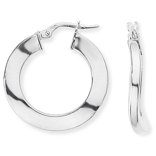 Gold Essentials 23mm Square Tube Wave Hoop Earrings In 9 Carat White Gold