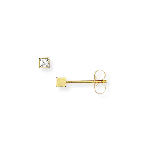 Gold Essentials 2mm Cubic Zirconia Cube Stud Earrings In 9 Carat Yellow Gold