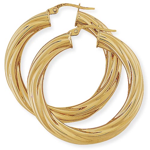 Gold Essentials 34mm Twist Hoop Earrings In 9 Carat Yellow Gold