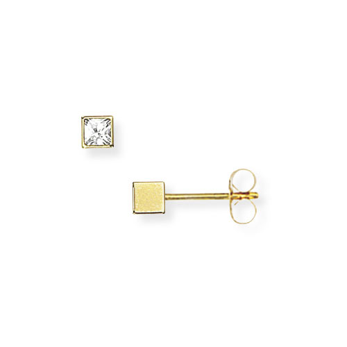 Gold Essentials 3mm Cubic Zirconia Cube Stud Earrings In 9 Carat Yellow Gold