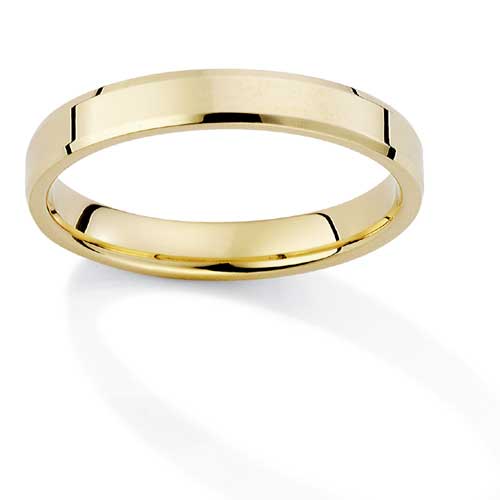 3mm Essential Flat-Court Bevelled Wedding Ring Band In 18 Carat Yellow Gold