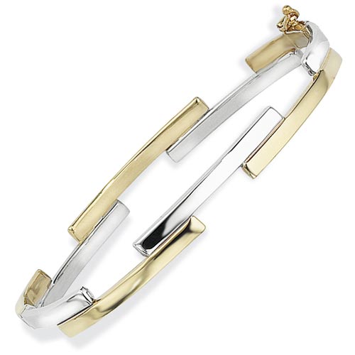 Gold Essentials 3mm Fancy Bangle In 9 Carat Yellow and White Gold