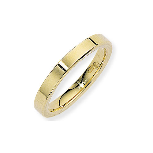 3mm Flat Court Band Ring Wedding Ring In 9 Ct Yellow Gold