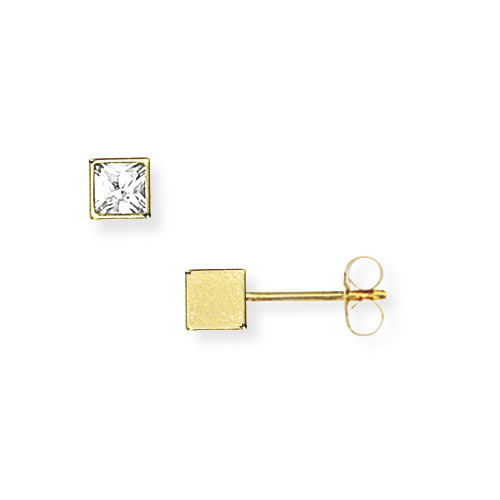 Gold Essentials 4mm Cubic Zirconia Cube Stud Earrings In 9 Carat Yellow Gold